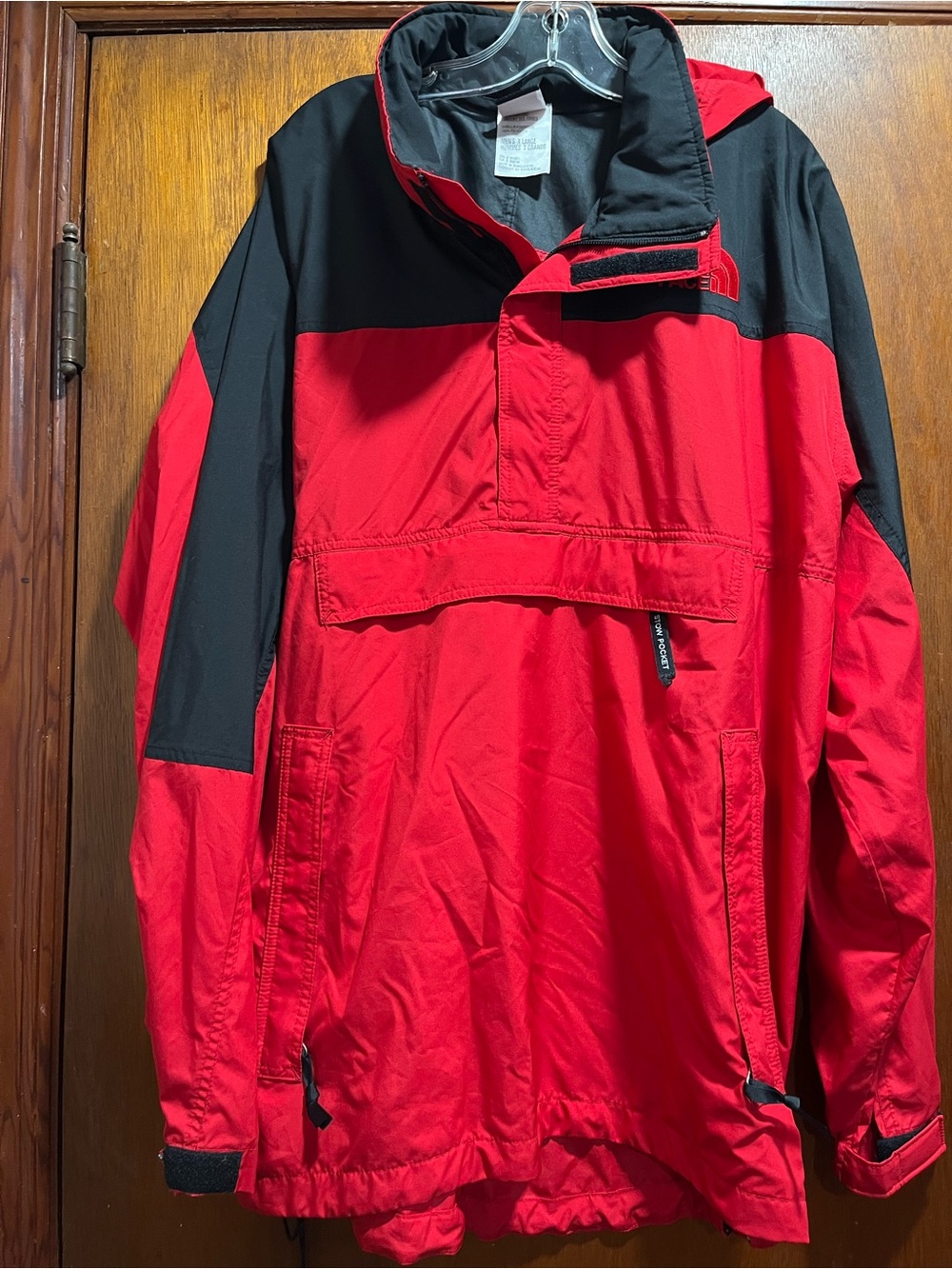 Northface Men's Red and Black Hooded Pullover Raincoat